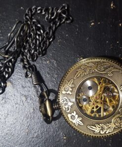 Carrie Hughes Antique Mechanical Pocket Watches for Men Lucky Dragon Phoenix Skeleton Roman Numberals with Chain and Box CH223 17 81RfW0wcmtL