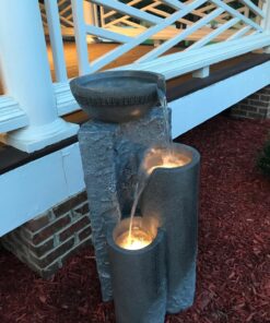 Bowl and Pillar Zen Modern Outdoor Floor Water Fountain 34 1/2" High with LED Light Cascading for Garden Patio Backyard Deck Home Lawn Porch House Relaxation Exterior Balcony - John Timberland 30 81Rffi 0vWL