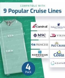 Highwind Cruise Luggage Tags for Suitcases | Cruise Accessories Must-Haves | Compatible w/All Cruise Lines | E-tag Holders Zip Seal&Steel Loops | ID Badge | Waterproof Clear Cruise Tags (4pk, Clear) 4 Pack - Clear 20 81RhUaZqjbL