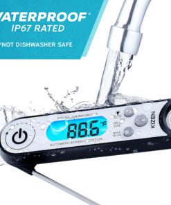 Kizen IP100 Digital Meat Thermometer - Instant Read Waterproof Food Thermometers with Bottle Opener for Kitchen, Outdoor Cooking & Grilling - Black, Lcd 11 81RiI 7aPEL