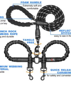 tobedri Comfortable Dual Dog Leash Tangle Free with Shock Absorbing Bungee Reflective 2 Dog Leashes for Large Medium Small Dogs Dogs weight 25-100lbs Black 15 81RjJDSfnrL