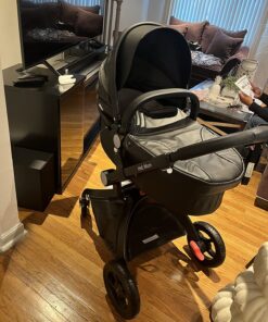 Hot Mom Baby Stroller: Baby Carriage with Adjustable Seat Height Angle and Four-Wheel Shock Absorption,Reversible,High Landscape and Fashional Pram (Black) Black 52 81Rjs4X6BjL