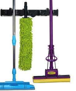 iSKYS Wall Mounted Broom and Mop Holder Organizer, 4 Position with 2 Hooks Garage Storage Holder for Various Tools