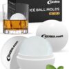 Silicone Ice Molds Set of 2 - Circle Ice Cube Molds for Large Round Ice Balls - Ideal Sphere Shaped Big Ice Balls for Whiskey, Bourbon, Scotch, and Other Drinks - Includes Extra Cocktail Recipes