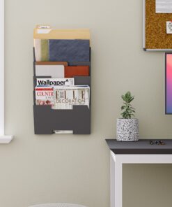 Alternative view of Wallniture Lisbon Metal Wall File Holder Organizer, 5-Tier File Folders Letter Size Magazine Holder and Office Decor, Gray