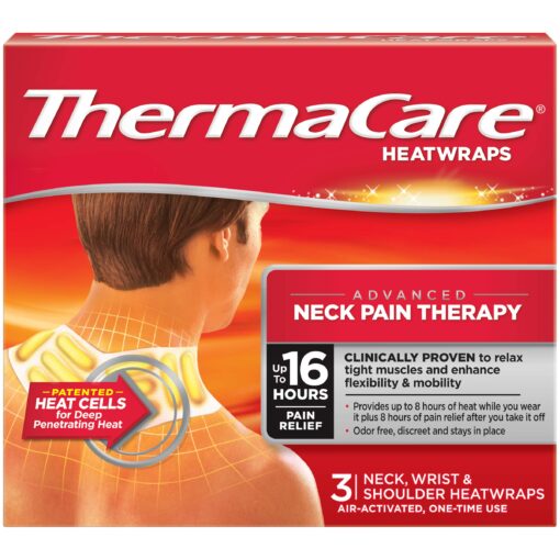 ThermaCare Portable Heating Pad, Neck and Shoulder Rain Relief Patches, Multi-Purpose Heat Wraps, 3 Count