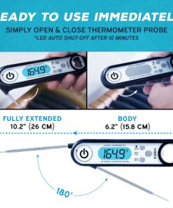 Kizen IP100 Digital Meat Thermometer - Instant Read Waterproof Food Thermometers with Bottle Opener for Kitchen, Outdoor Cooking & Grilling - Black, Lcd 17 81RpLY6u5KL
