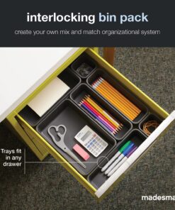 Madesmart 8-Piece Interlocking Bin Pack for Drawer Organization, Plastic Interlocking Junk Drawer Organizer Tray, Granite 30 81RxZ7k8jcL