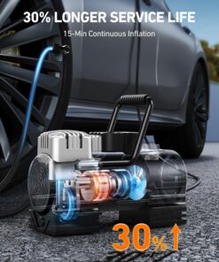 AstroAI Tire Inflator Portable Air Compressor (Up to 150 PSI) Tire Pump for Car 12V DC Digital Air Pump with 12 LEDs Super Bright Light for Bicycle, Motorcycle, Automotive Car Accessories Yellow Type 2 12 81RxfSZsH9L