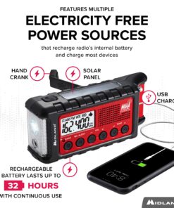 Midland - ER310, Emergency Crank Weather AM/FM Radio - Multiple Power Sources, SOS Emergency Flashlight, Ultrasonic Dog Whistle, & NOAA Weather Scan + Alert (Red/Black) 22 81S085RqMjS 1