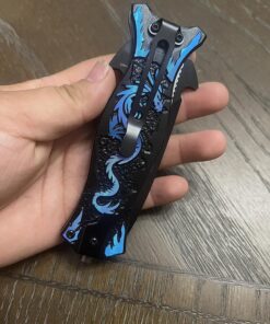 TAC Force TF-707 Series Assisted Opening Folding Knife, Black Half-Serrated Blade, Dragon Handle, 4-1/2-Inch Closed Blue 25 81S5tKuTVWL