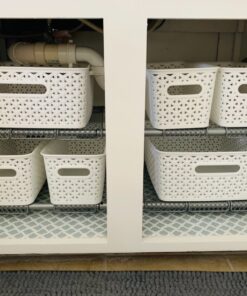 STORAGE MANIAC Under Sink 2 Tier Expandable (Width & Height) Shelf Organizer, Under Sink Organizer and Storage with 10 Removable Steel Panels for Kitchen, Bathroom - from 18.5 to 30 Inches, Silver 27 81S9As5rhdL