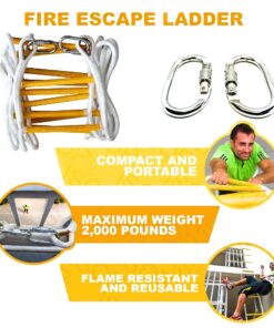 ISOP Emergency Fire Escape Rope Ladder 4 Story Homes 32 ft Innovative Solution - Unique Safety Ladder with Carabiners & Safety Cord & Safety Belt - Fast Deploy & Simple to Use - Compact & Reusable 32 ft with Safety Belt 13 81SAAFjIE2L