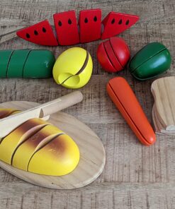 Melissa & Doug Cutting Food - Play Set With 25+ Hand-Painted Wooden Pieces, Knife, and Cutting Board - Pretend Play Kitchen Fruit Toys For Toddlers And Kids Ages 3+ Retail Version Play Food Set 40 81SARud3cHL