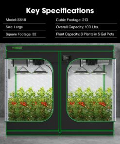 VIVOSUN S848 4x8 Grow Tent, 96"x48"x80" High Reflective Mylar with Observation Window and Floor Tray for Hydroponics Indoor Plant for VS4000/VSF4300 Black 96"x48"x80" 31 81SAzEnw8JL