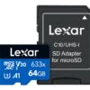 Lexar High-Performance 633x 64GB microSDXC UHS-I Card w/ SD Adapter, C10, U3, V30, A1, Full-HD & 4K Video, Up To 100MB/s Read, for Smartphones, Tablets, and Action Cameras (LSDMI64GBBNL633A) Single 16 81SCAEi0SPL