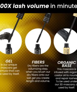3D Black Mascara for Volume & Length - Eyelash Growth Nourishing Base, Black Mascara Gel & Dry Fibers to create 3D Lengthening Effect. Non-Toxic & Cruelty Free by Simply Naked Beauty 28 81SCJFM5UzL