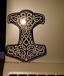 Thor's Hammer Viking Norse Ornament Vinyl Sticker - Car Phone Helmet - Select Size (A) X-Small: 4" 5 81SGNUJB93L