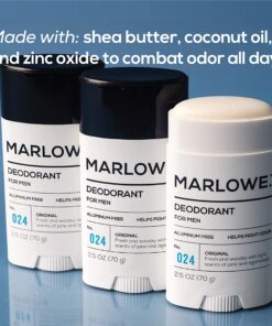 MARLOWE. No. 024 Natural Deodorant for Men 2.5oz | Aluminum Free Stick | Made with Coconut Oil, Shea Butter, Jojoba | Only No-Nonsense Ingredients that Work Best | Fresh & Woodsy Scent 2.5 Ounce (Pack of 1) 11 81SJ8t9ycNL