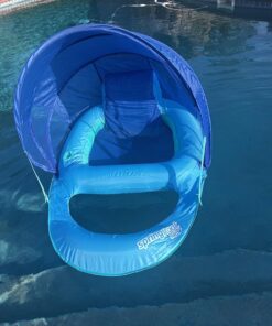 SwimWays Spring Float Recliner with Removable Canopy - Swim Lounger for Pool or Lake, Blue Dark Blue / Light Blue 34 81SLXTHhziL