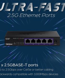 TRENDnet 5-Port Unmanaged 2.5G Switch, 5 x 2.5GBASE-T Ports, 25Gbps Switching Capacity, Backwards Compatible with 1000Mbps Devices, Fanless, Wall Mountable, Black, TEG-S350 2.5 Gigabit Switch 26 81SMjpL6OyL