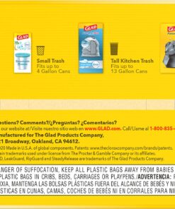 Glad ForceFlex Tall Kitchen Drawstring Trash Bags, 13 Gal, Fresh Clean Scent with Febreze, 110 Ct 110 Count (Pack of 1) 34 81SPgJ5D91L