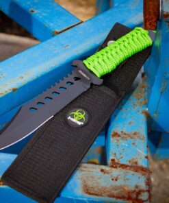 Z-Hunter – Fixed Blade Survival Knife – Partially Serrated Black Steel Blade with Sawback, Full Tang, Green Cord Wrapped Handle w/Lanyard, Nylon Sheath, Outdoor, Hunt, Camp, Hike, Survival, ZB-103 23 81SPvtiOB5L