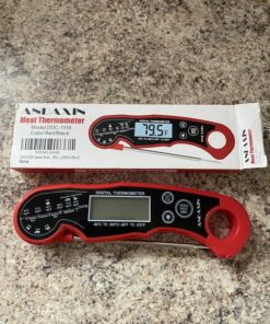 Meat Thermometer Digital for Grilling and Cooking - ANDAXIN Waterproof Ultra-Fast Instant Read Food thermometers with Backlight & Calibration for Kitchen, Deep Fry, BBQ, Grill(Red/Black), LCD Red 25 81SRen SCqL
