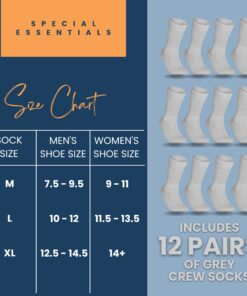 Special Essentials 12 Pairs Cotton Diabetic Crew Socks For Men & Women - Non-Binding Extra Wide Top - Neuropathy Socks Large Grey 14 81SS1fsWUjL