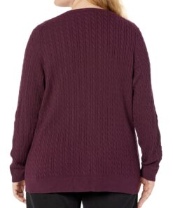 Amazon Essentials Women's Lightweight Long-Sleeve Cable Crewneck Sweater (Available in Plus Size) Large Burgundy 12 81STwXVHpL