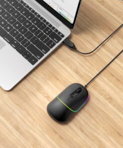 FENISIO Wired Mouse, USB Computer Mouse with Backlit, Ultra Silent Wired Mouse with 6400 DPI, Ergonomic LED Corded Mouse for PC, Laptop, Desktop, MacBook, Windows Black 15 81SVVVOxLgL