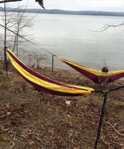 Fox Outfitters Neolite Double Camping Hammock - Lightweight Portable Nylon Parachute Hammock for Backpacking, Travel, Beach, Yard. Hammock Straps & Steel Carabiners Included (Blue/Navy) Blue / Navy 19 81SXJ8RVsxL