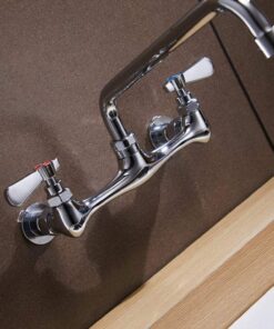 Kitchen Faucet Wall Mount Commercial Sink Faucet Kitchen Utility Laundry 8 Inch Swivel Spout 2 Dual Handle Restaurant Chrome Mixer Tap 24 81SZgp5gnL