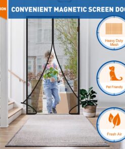 MAGZO Magnetic Screen Door Fit Door Size 38 x 99 Inch, Screen Size 40" x 100" Fiberglass Mesh Curtain Middle Opening Screen with Full Frame Hook&Loop-Gray Grey 22 81SbRuJprkL