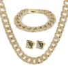 Gold Color Tone Brass Fully CZ Iced Out 15mm 30" Hip Hop Miami Cuban Chain & 9" Bracelet (NOT REAL GOLD) 14 81Sdw81lL