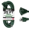 25 Foot Outdoor Extension Cord with 3 Electrical Power Outlets - 16/3 SJTW Durable Green Extension Cable with 3 Prong Grounded Plug for Safety 25FT 14 81SfsDxycxL