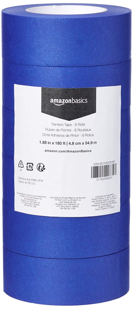 Amazon Basics Blue Painters Tape, 1.88" x 180', Set of 6 Rolls 1.88" x 180'