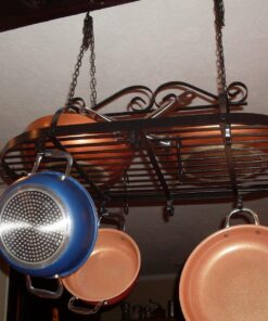 MyGift Black Scrollwork Metal Pot and Pan Ceiling Hanging Rack Heavy Duty Cooking Pans and Utensil Hanger with 10 Dual Hooks 27 81SpPv 1aL