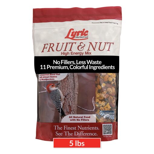 Lyric Fruit and Nut Wild Bird Seed - High Energy Wild Bird Food Mix - Attracts Woodpeckers, Chickadees & Other Songbirds - 5 lb bag 5.00 Pound (Pack of 1)