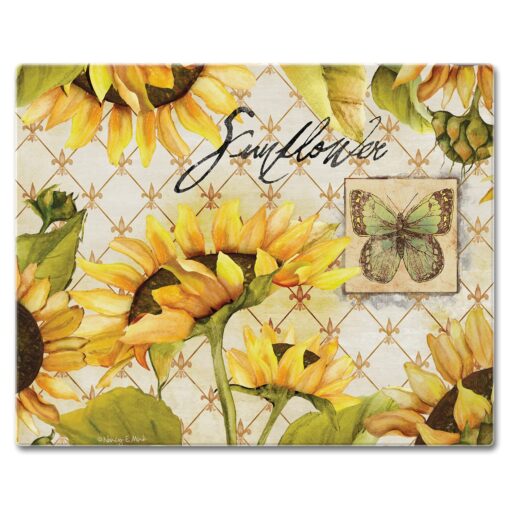 CounterArt Sunflowers in Bloom 3mm Heat Tolerant Tempered Glass Cutting Board 15” x 12” Manufactured in the USA Dishwasher Safe