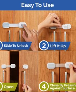 Child Safety Strap Locks (10 Pack) Baby Locks for Cabinets and Drawers, Toilet, Fridge & More. 3M Adhesive Pads. Easy Installation, No Drilling Required, White/Gray 28 81SspM8rZCL