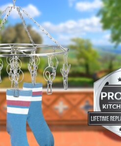 Pro Chef Kitchen Tools Clothes Drying Rack - Round Clothing Racks - Laundry Portable Clothesline Includes 18 Metal Clothespins Hanger Clips Set - Baby Clothes Storage Closet - Herb Hanging Air Dryer 25 81St3IwlTiL