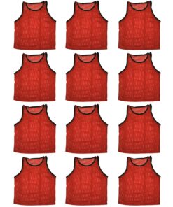 BlueDot Trading Youth Sports Pinnies Scrimmage Training Vests (12-Pack), Red