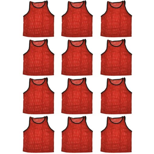 BlueDot Trading Youth Sports Pinnies Scrimmage Training Vests (12-Pack), Red