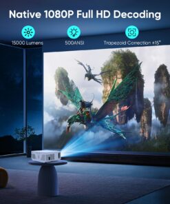 Alternative view of Projector with Wifi and Bluetooth, Wielio 500 ANSI Native 1080P Projector 15000 Lumen 4K Portable Home Video Projector Compatible with Iphone Android Phone/TV Stick/PS5/PC/Laptop 30-300 inch