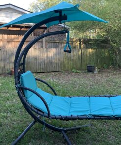 Best Choice Products Outdoor Hanging Curved Steel Chaise Lounge Chair Swing w/Built-in Pillow and Removable Canopy - Teal 43 81Sy1U5r8FL