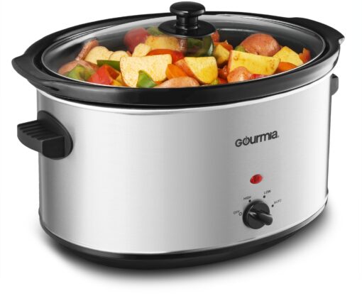 Gourmia PC850 Slow Cooker - Oval - Auto Mode - Cool Touch Handles - 8.5 Qt - 380W - Stainless Steel