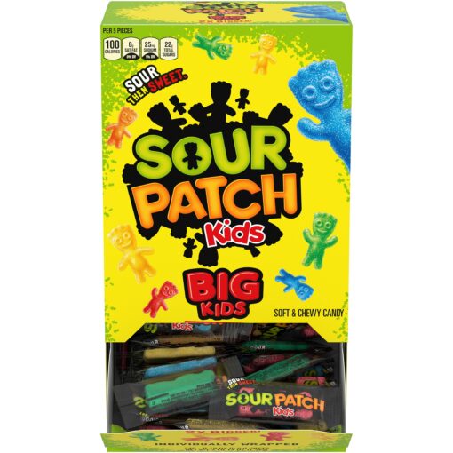 SOUR PATCH KIDS Big Individually Wrapped Soft & Chewy Candy, Christmas Candy Stocking Stuffers, 240 Count Box Mixed-Fruit