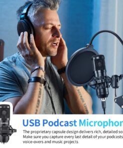 Caattiilaa USB Microphone - PC Streaming Podcast Microphone, Recording Microphone, Gaming Microphone, 192KHZ/24Bit Electrical Condenser Mic, USB Mic Kit with Sound Chipset Boom Arm Set Black Microphone 13 81T0XDuk5VL