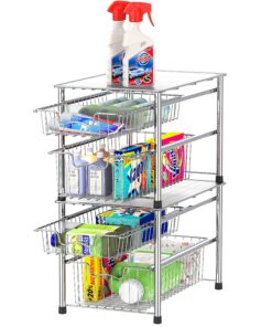 Simple Houseware Stackable 2 Tier Sliding Basket Organizer Drawer, Chrome 2-Tier 26 81T1FhKB1CL